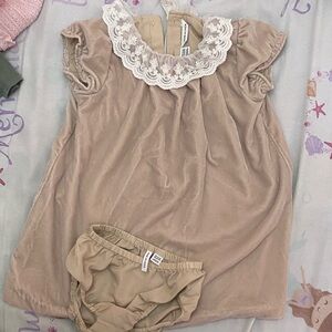 Janie and Jack Beige Dress with Lace Collar